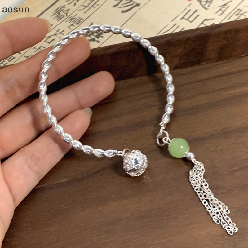Aosun Vòng Tay Hở Hai Đầu Màu Xanh Lá Cây Phong Cách vintage Thời Trang Có Thể Điều Chỉnh Cho Nữ