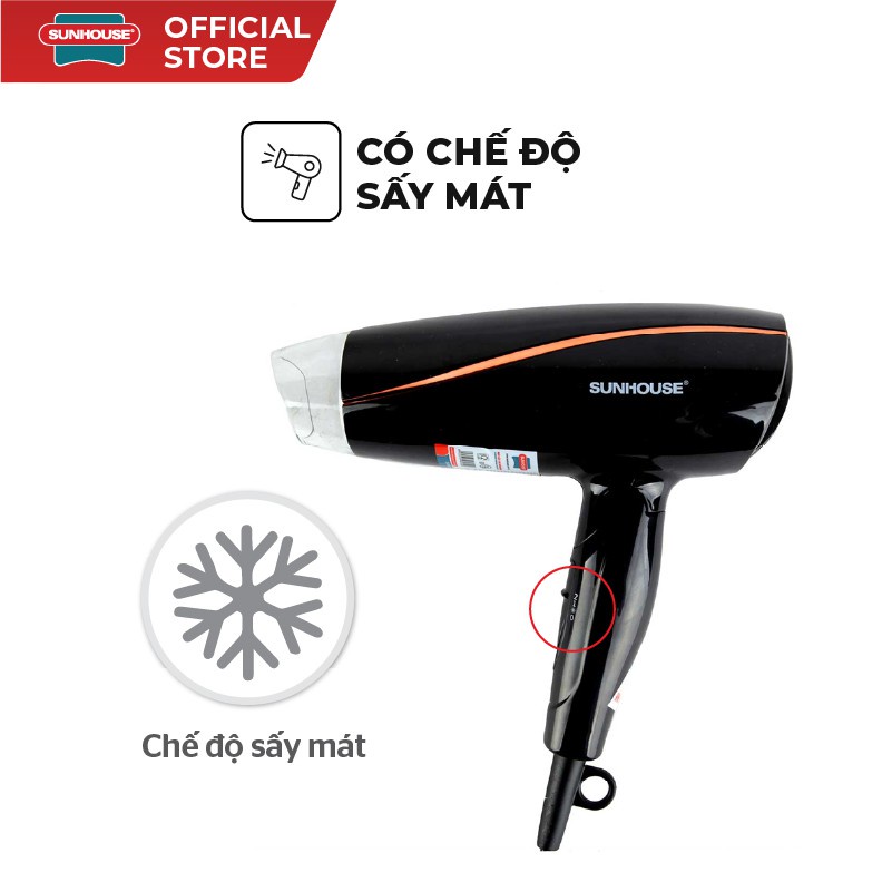 Máy sấy tóc Sunhouse SHD2306 đen , công suất 1200w , 3 chế độ , có gió mát .