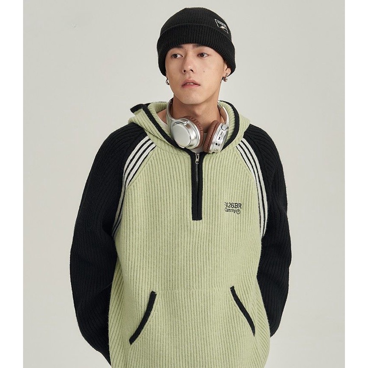 Áo Hoodie raglan Dáng Rộng Phối Màu Tương Phản Phong Cách Đường Phố Mùa Thu Đông Cho Cặp Đôi