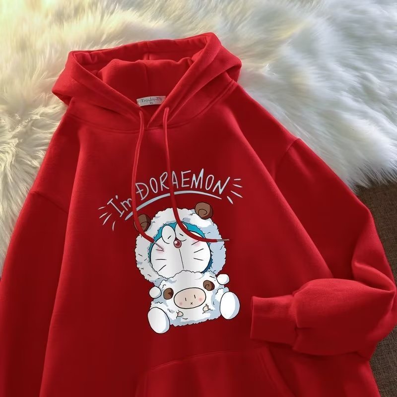 Áo hoodie cotton Nhung Dày Tay Dài In Hình doraemon Thời Trang Cho Cặp Đôi