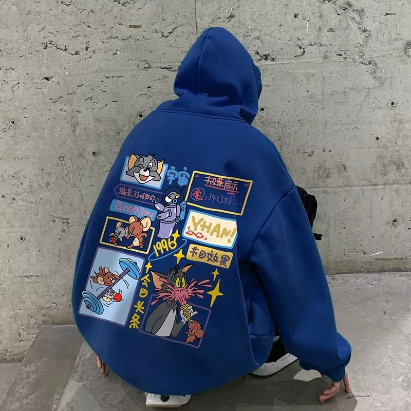 M-5XLáo khoác nam hoodie cotton Nhung Dày Tay Dài In Họa Tiết Hoạt Hình Mèo Và Chuột Thời Trang Cho Cặp Đôi