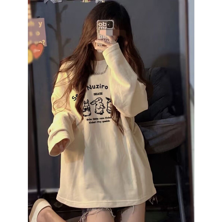 HIIXIIVI Áo Thun 100% cotton Tay Dài Dáng Rộng Phong Cách Hàn Quốc Thời Trang Cho Nữ