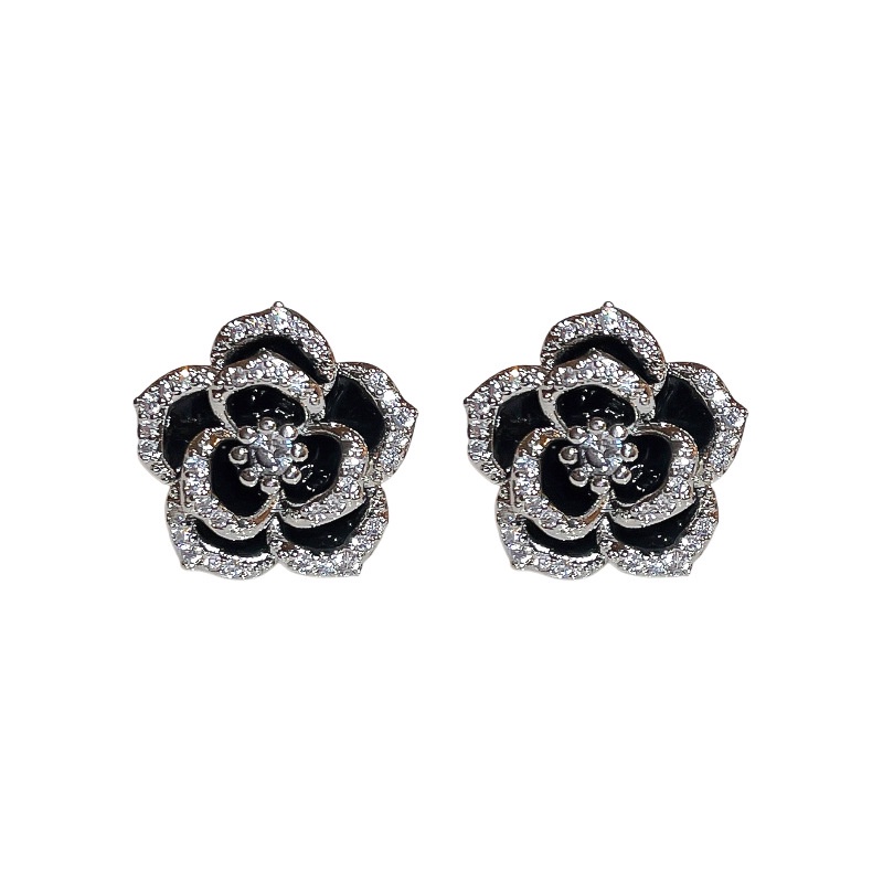 Bông Tai Mạ Bạc Hình Hoa Trà Đính Đá zircon Sang Trọng Thời Trang Cao Cấp