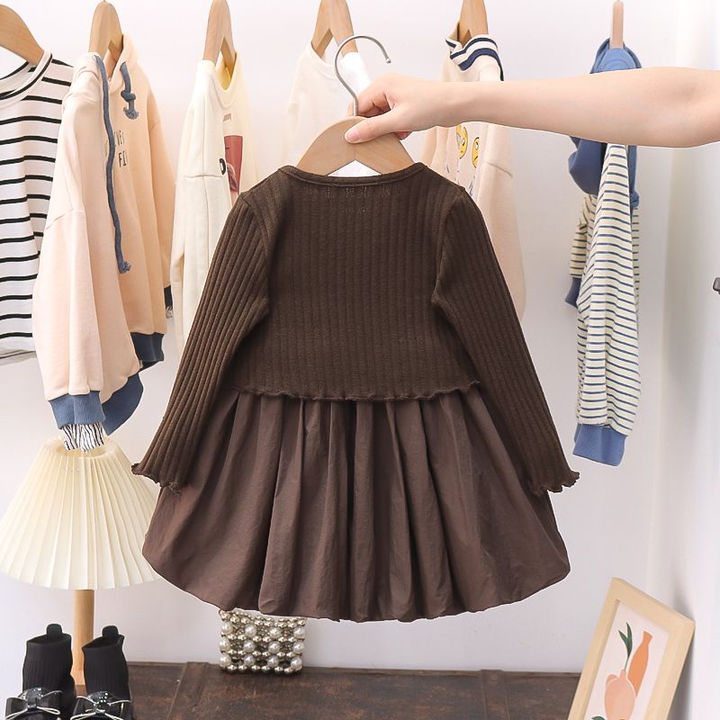 Áo cardigan Dệt Kim Tay Dài Kèm Chân Váy Xinh Xắn Cho Bé Gái 80-130