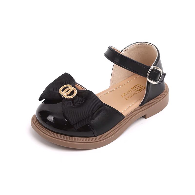 Sandal bít mũi đính nơ gắn 2 vòng tròn xinh xắn cho bé gái - Dép quai hậu công chúa phong cách cổ điển cho bé v783