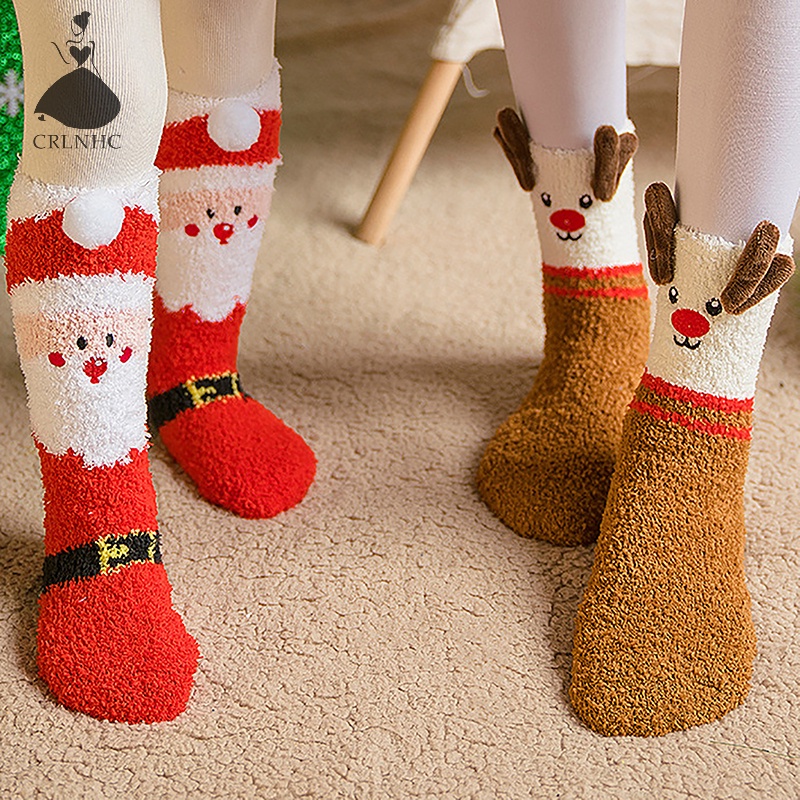 Crlnhc Vớ Lông Cừu San Hô Giữ Ấm Mùa Đông Hình Tuần Lộc Hoạt Hình Dễ Thương vn