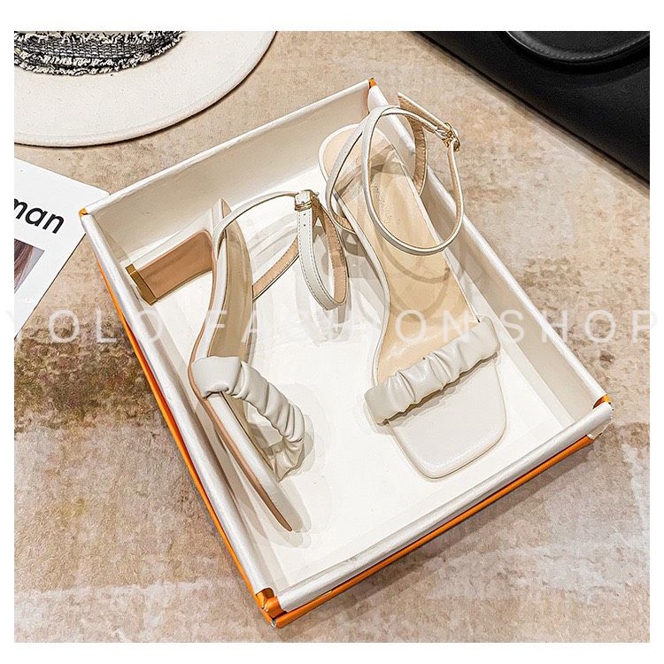 Giày sandal cao gót nữ mũi vuông quai nhún thanh lịch cao 9cm-E4
