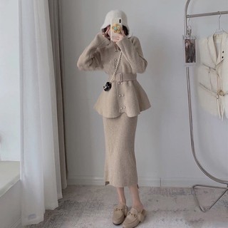 Set áo vest và chân váy dệt kim thời trang cao cấp cho nữ