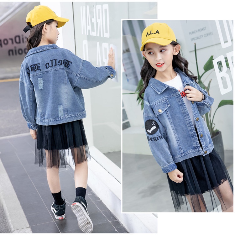 Áo Khoác denim Phong Cách Hàn Quốc Thời Trang Xuân Thu 2023 Dành Cho Bé Gái