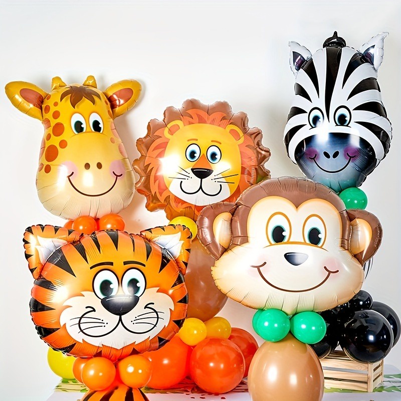 Dễ Thương Bong Bóng Lá Nhôm Hình Động Vật Đầu Hổ / Hươu Cao Cổ / Sư Tử / Hươu Cao Cổ / Ngựa Vằn Trang Trí Tiệc Sinh Nhật