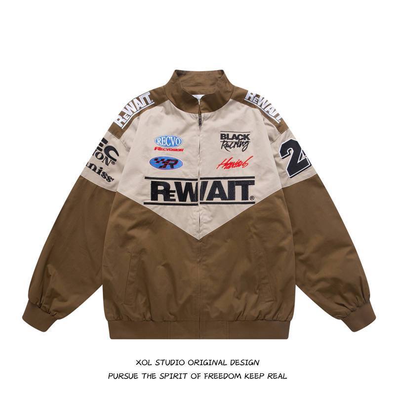 Áo Khoác Dáng Rộng Thêu Màu Sắc Tương Phản Thời Trang Thu Đông Cho Nam Và Nữ