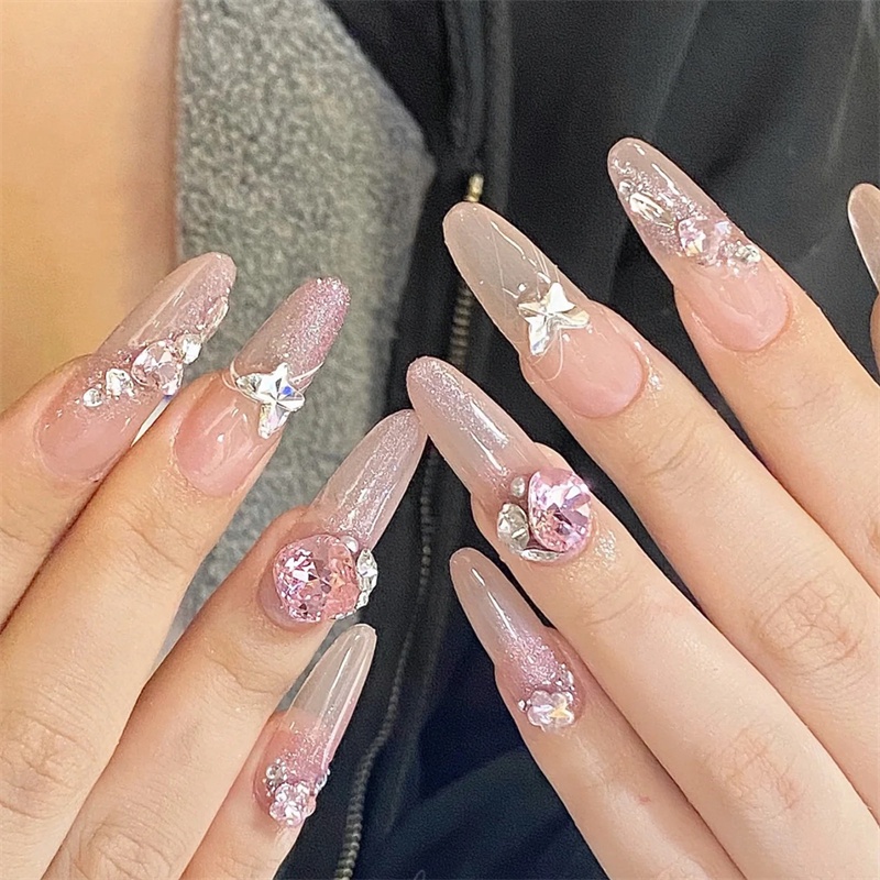 ♕ 1 Bộ trang sức kim cương pha lê trang trí móng tay hình trái tim hình chữ nhật dát ngọc trai đính đá siêu sáng Trang trí móng tay Công cụ làm móng tay cho cửa hàng làm móng NỘI THẤT