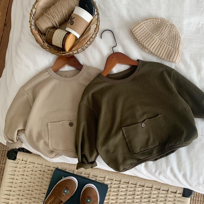 Áo hoodie Cổ Tròn Dáng Rộng Màu Trơn Phong Cách Hàn Quốc Thời Trang Xuân Thu Dành Cho Bé Trai Và Bé Gái