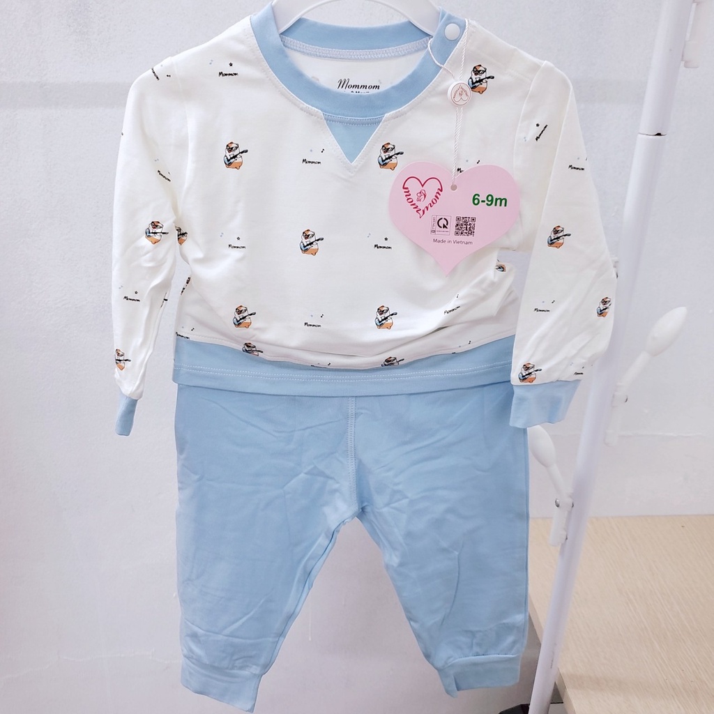 Bộ quần áo dài tay Mom Mom Avaler cổ tròn cúc vai điều hòa 4 mùa thu đông cotton modal bé trai bé gái 9m- 4 tuổi