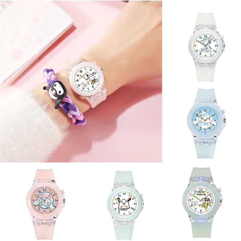 Đồng Hồ Đeo Tay Kỹ Thuật Số Mặt Tròn Màu Kẹo Hình kuromi cinnamoroll Hoạt Hình Dây silicon Hàn Quốc Cho Trẻ Em