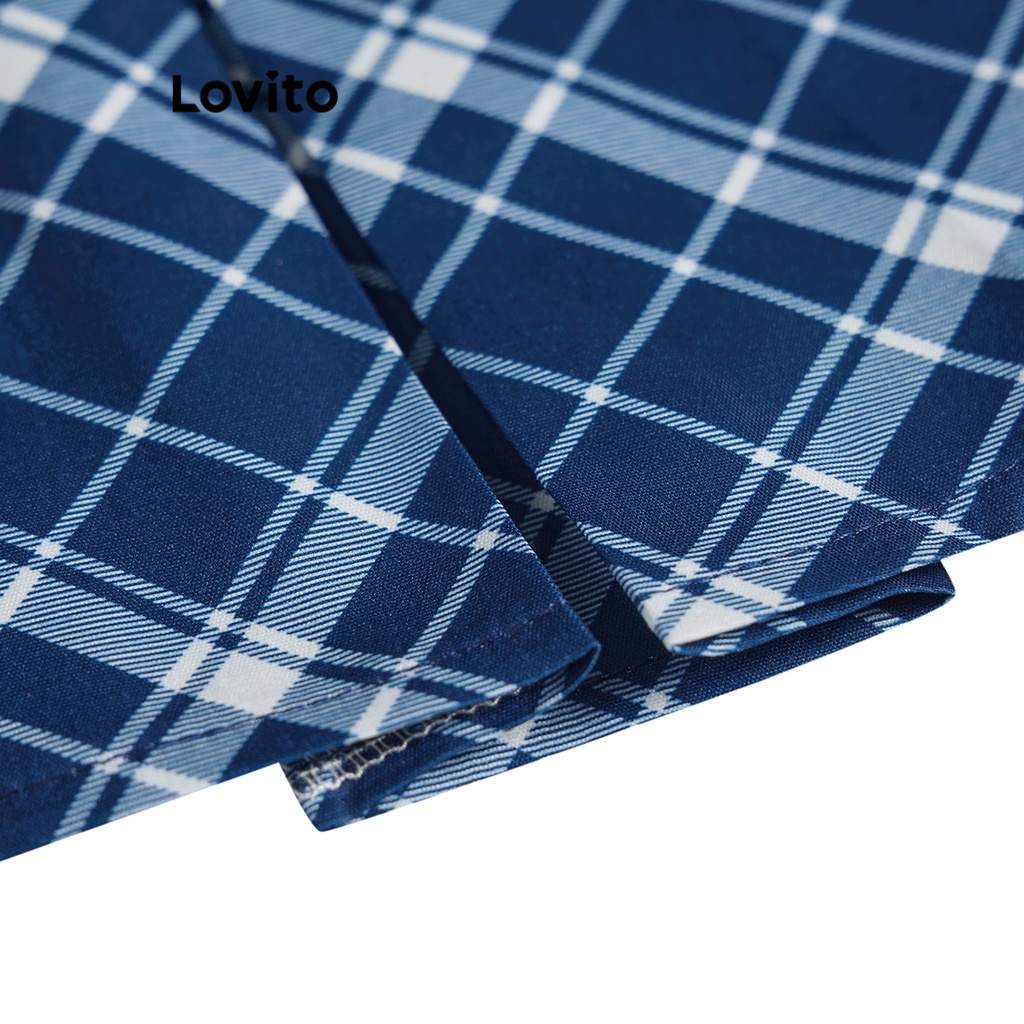 Lovito Váy họa tiết xếp ly Gham đơn giản cho nữ L64AD045