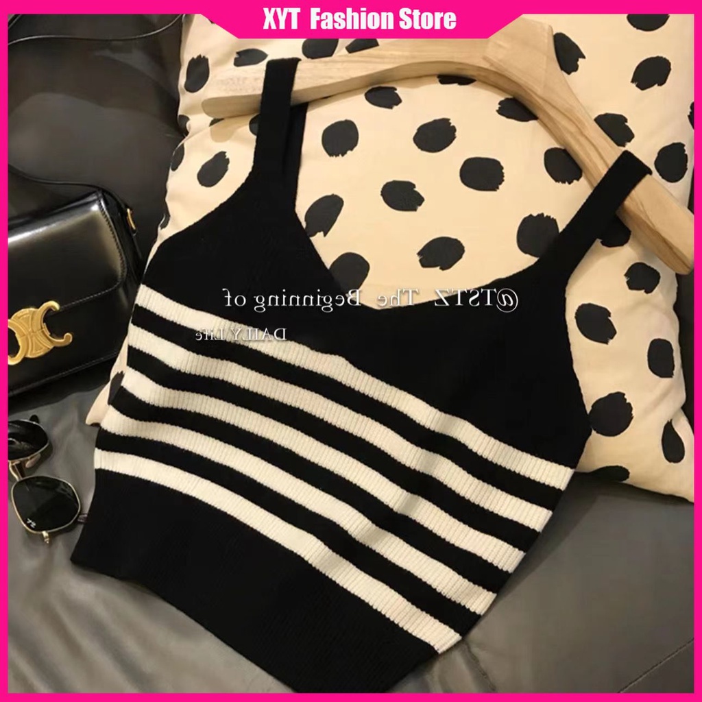 Áo Hai Dây Dệt Kim Kẻ Sọc Màu Sắc Tương Phản Thời Trang Cho Nữ Size 35-60kg