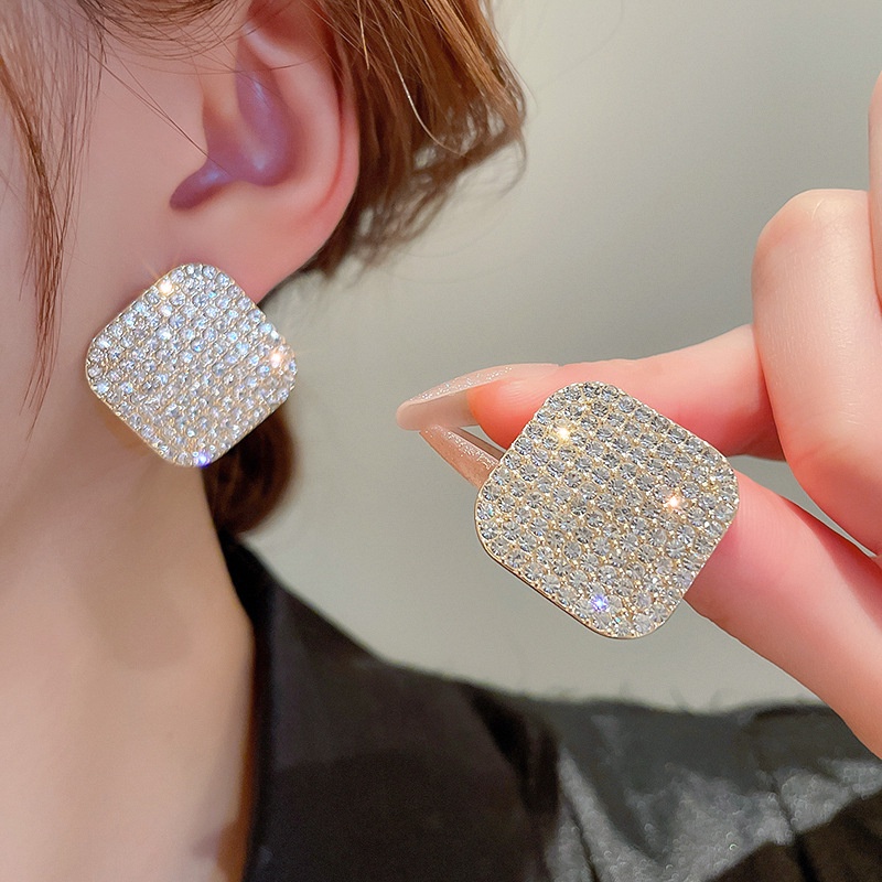 Bông Tai Mạ Bạc 925 Hình Học Đính Kim Cương Sang Trọng Phong Cách Âu Mỹ