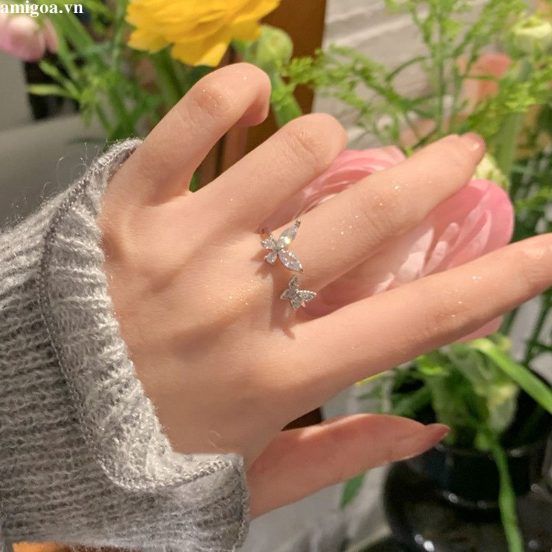 ✨✨Nhẫn Hở Mạ Bạc Hình Bướm Đính Đá zircon Đôi Cao Cấp Cho Nữ