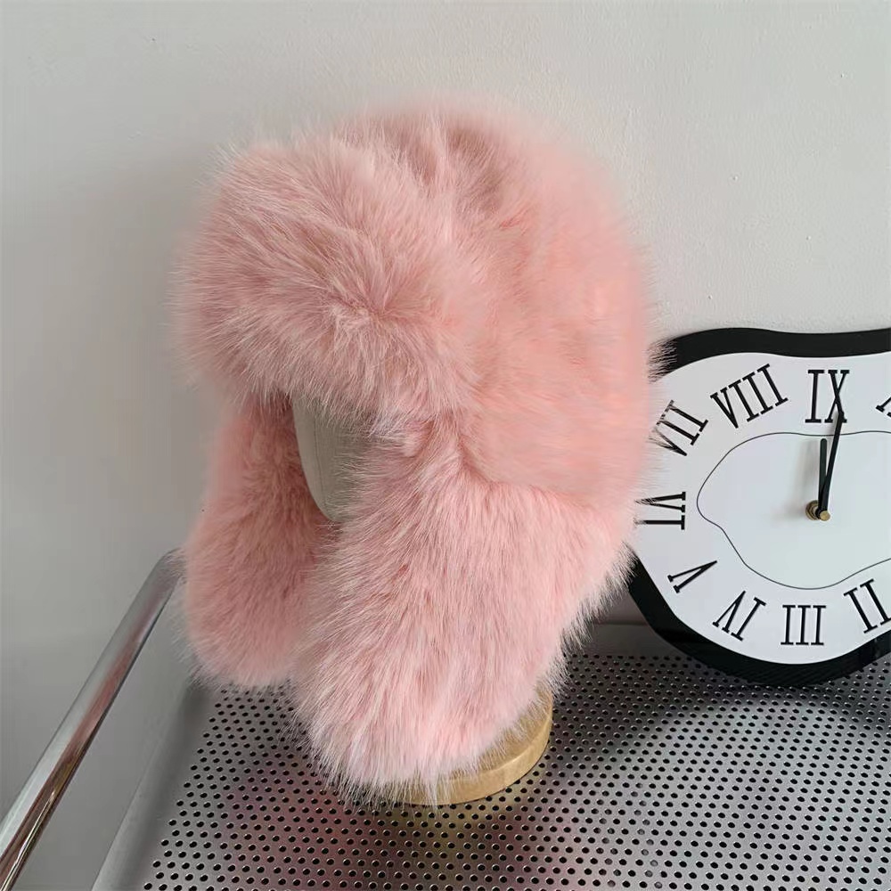 Ins Mũ Lông Giả Lông Chồn Nhỏ Che Tai Bảo Vệ Mặt Giữ Ấm Trượt Tuyết Mùa Đông Phiên Bản Hàn Quốc lei feng Cho Nữ