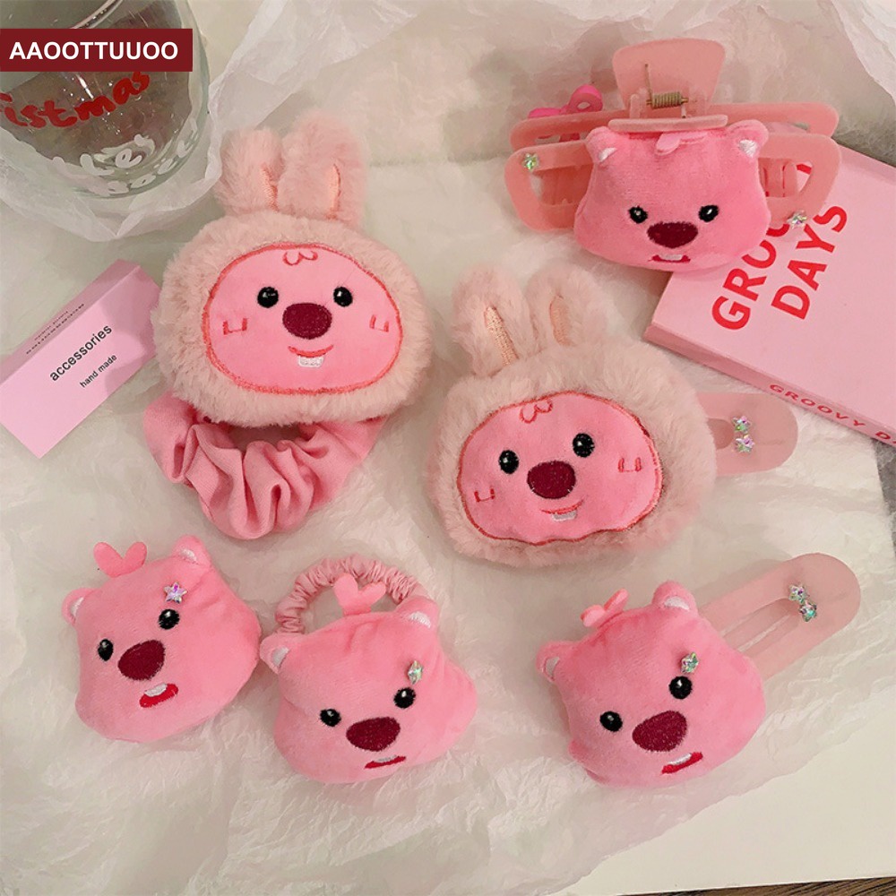 Kẹp Tóc Hình Thú Nhồi Bông Màu Hồng Dễ Thương Thời Trang Thu Đông Cho Nữ