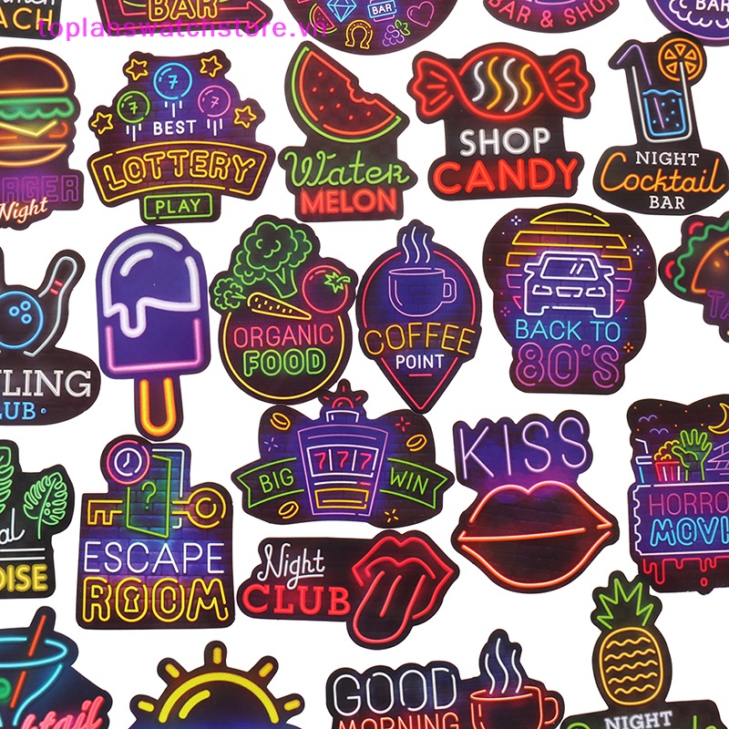 Set 50 Miếng Dán Màu neon Trang Trí Ván Trượt / laptop / Xe Hơi / Xe Đạp vn