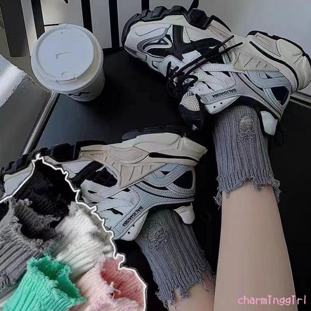 Vớ Dệt Kim Màu Trơn Rách Gối Phong Cách Đường Phố vintage Thời Trang Mùa Đông Cho Nữ