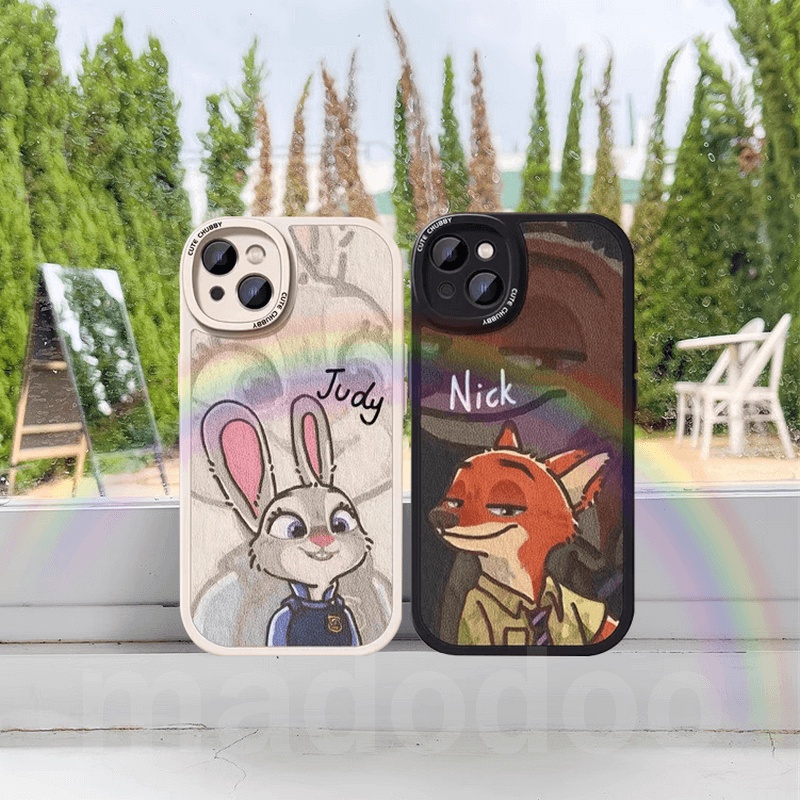 Ốp lưng ngọt Soft For iPhone 15 14 13 12 Mini 11 Pro Xs max 6 6S 7 8 Plus X XR 11promax 12promax 13promax Cute Cartoon Zootopia Officer Rabbit Judy and Mr. Fox Nick Oval Fine Hole Shockproof Phone Case XPN 89