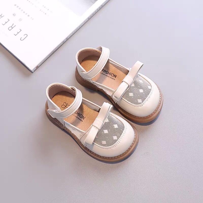 Giày moca có quai dán tiện lợi cho bé gái - Giày  búp bê cho bé gái phối lưới đính nơ thoáng khí, thoáng mát mùa hè 619