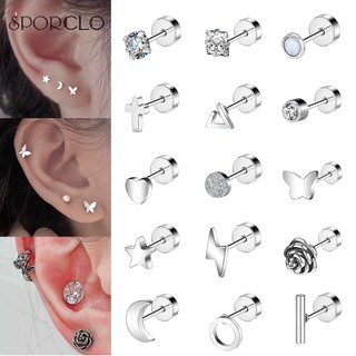 1 bông tai bằng thép không gỉ đáy phẳng hình hoa hồng & bướm bằng sứ