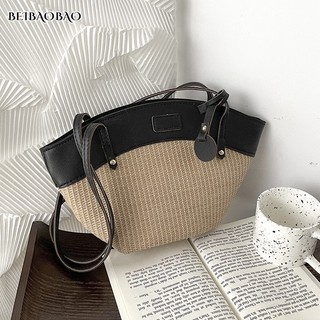 Túi cói đeo vai phong cách retro thời trang đi biển cho nữ
