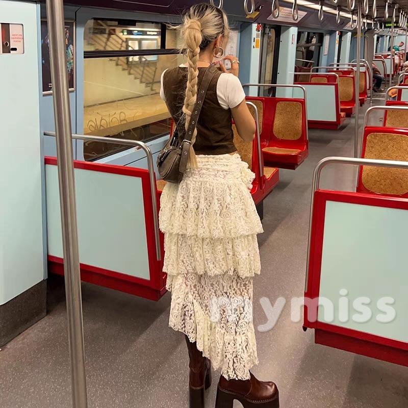 Chân Váy Dài In Hoa Phối Ren Thời Trang