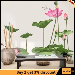 Giấy Dán Tường Tự Dính Họa Tiết Hoa Sen Phong Cách Trung Quốc Trang Trí Nội Thất
