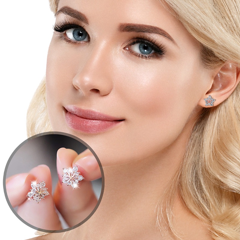 Selense Bông Tai Hình Hoa Tuyết Đính Đá zircon Lấp Lánh Thời Trang Cho Nữ