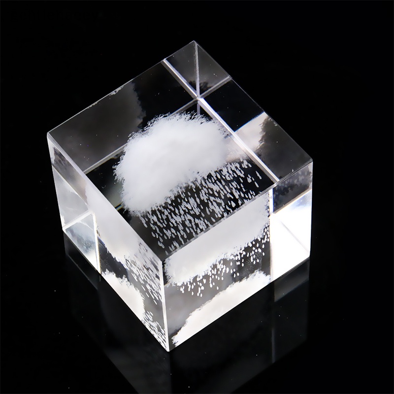 Khối Pha Lê Thủy Tinh laser 40mm Hình Đám Mây Mưa Rơi Vỡ 3d Trang Trí Nhà Cửa