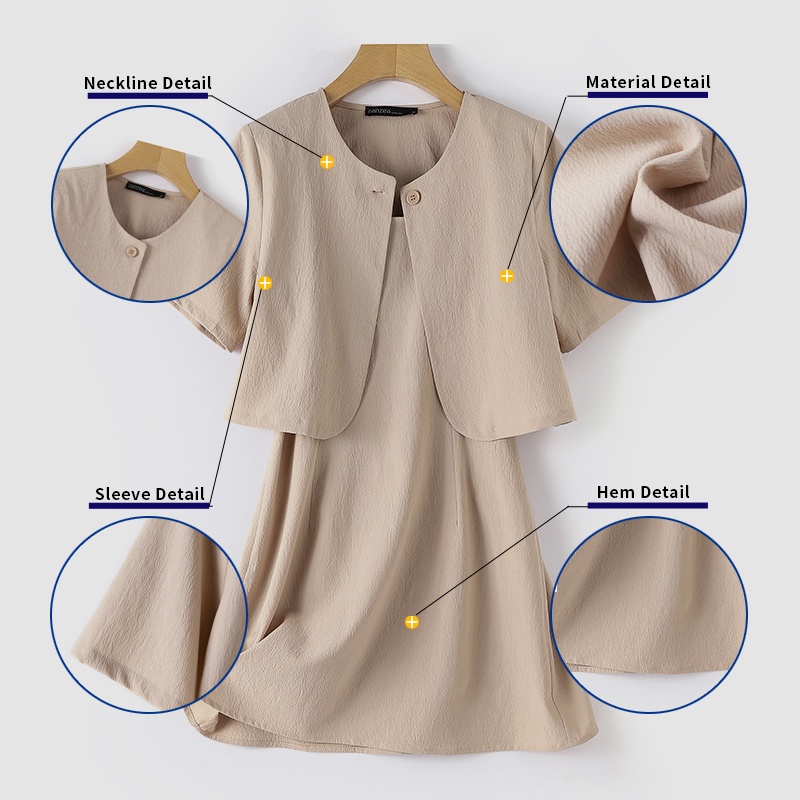 Zanzea Set Áo Khoác blazer + Đầm Hai Dây Màu Trơn Phong Cách Hàn Quốc Cho Nữ