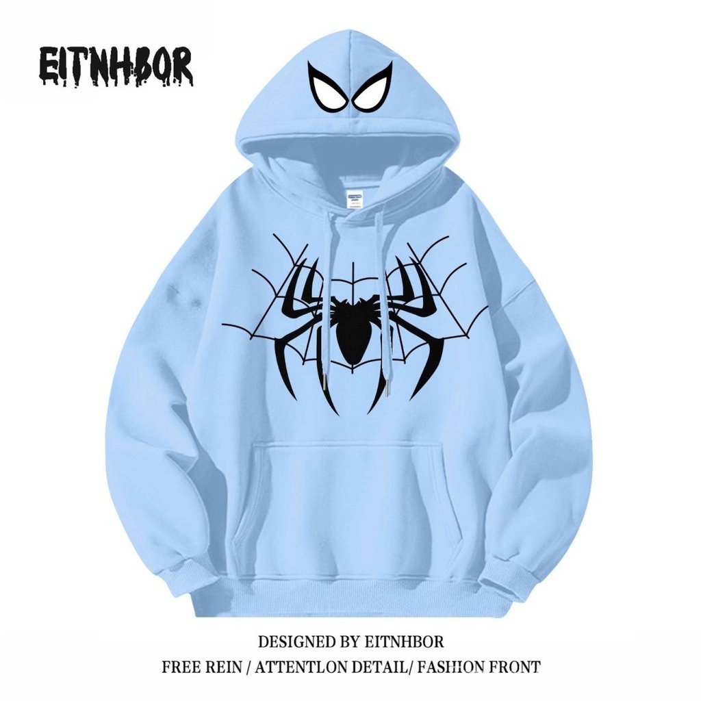 Áo Khoác Hoodie Dáng Rộng In Hình Người Nhện Phong Cách retro Mỹ Thời Trang Thu Đông Cho Cặp Đôi