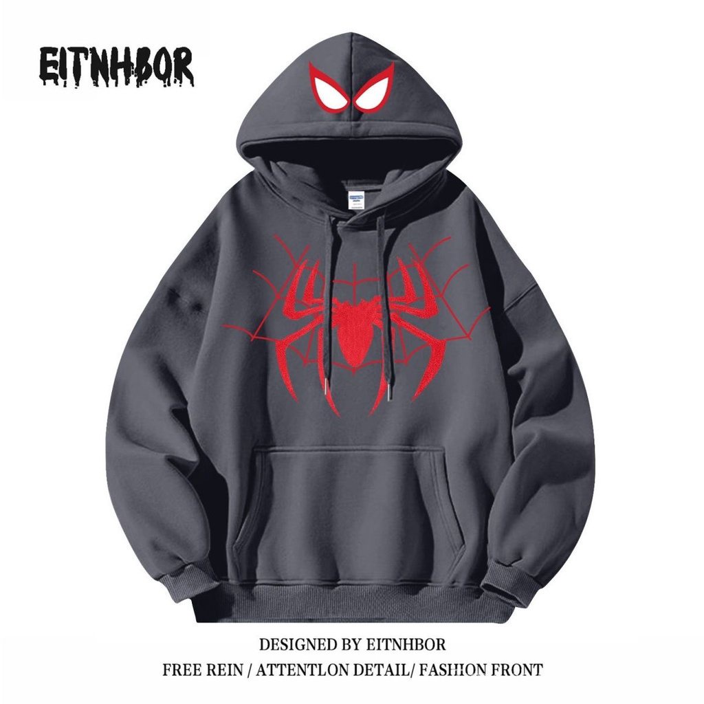 Áo Khoác Hoodie Dáng Rộng In Hình Người Nhện Phong Cách retro Mỹ Thời Trang Thu Đông Cho Cặp Đôi