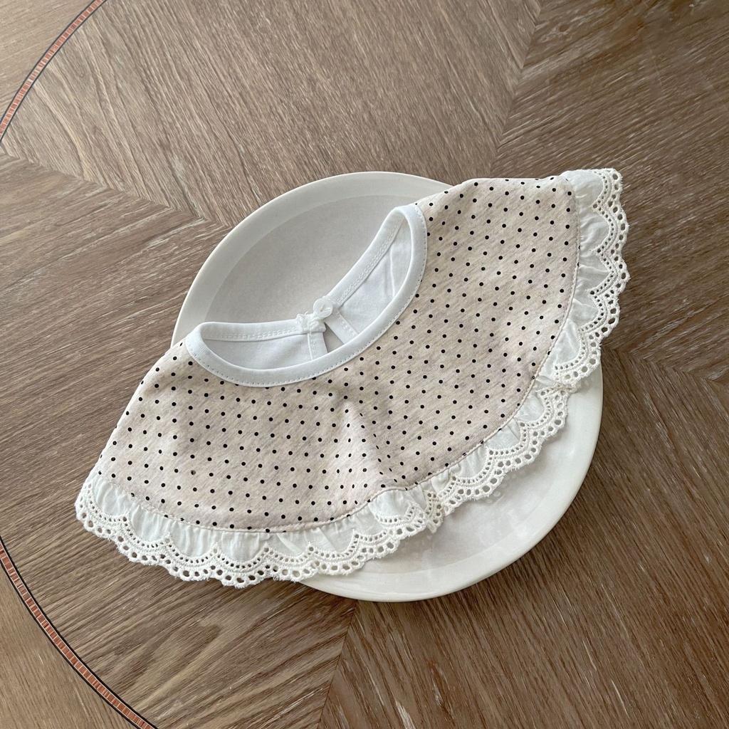 Yếm Ăn Vải Lanh cotton Phối Ren Phong Cách Nhật Bản Cho Bé