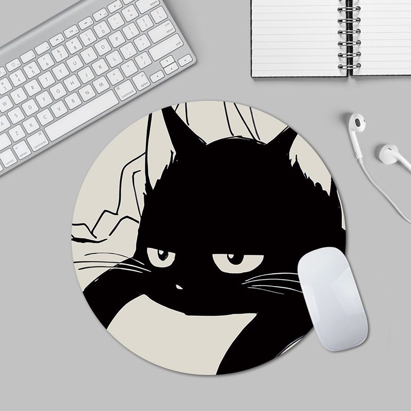 Đen Tấm Lót Chuột Và Bàn Phím Máy Tính Hình Tròn In Hình Mèo Hoạt Hình Dễ Thương
