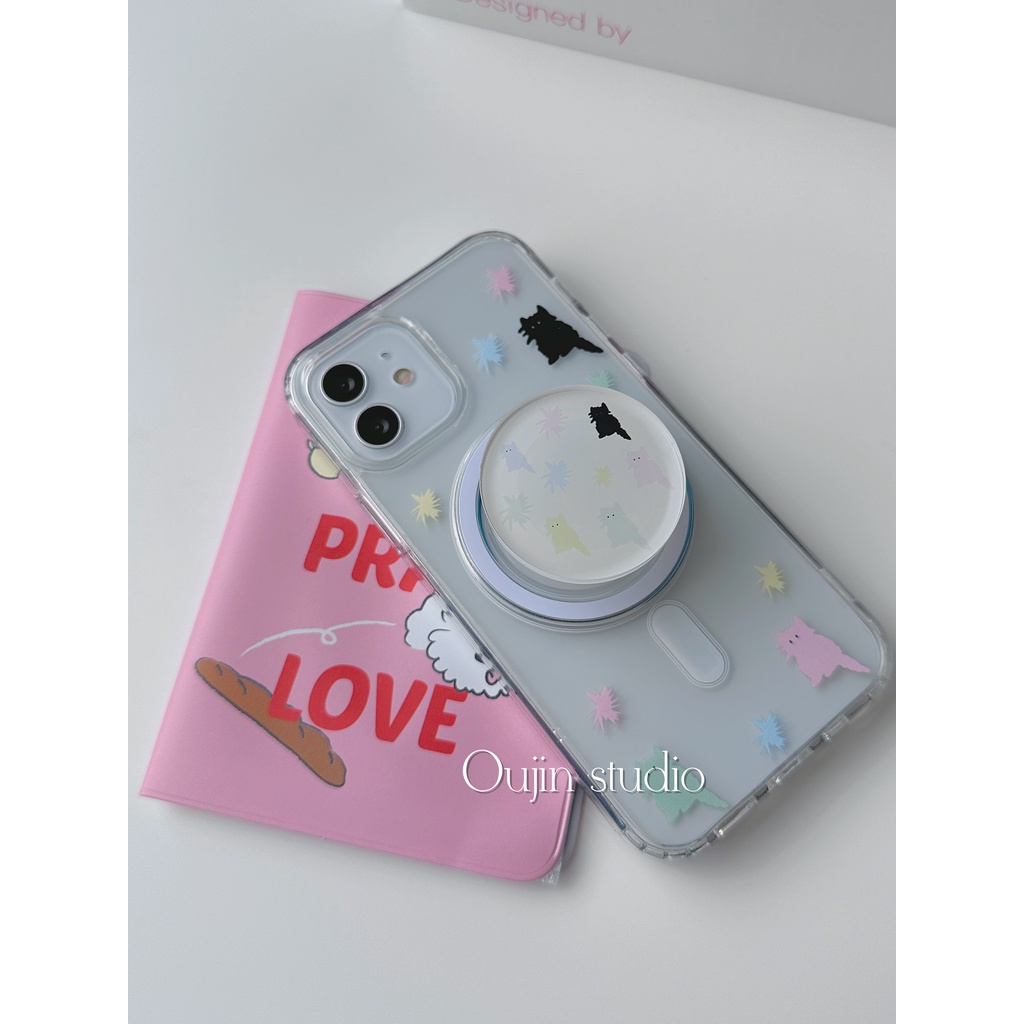 Bao Da Điện Thoại Từ Tính Không Dây In Hình Mèo Nhiều Màu Dễ Thương Cho 15pro / 13 / 14promax / 12 / 11 / x Ốp