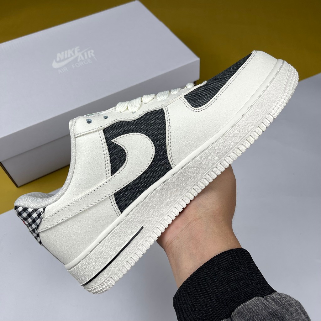 Giày AF1 07 Sail Dark Smoke Gray, AF1 Trắng Đen Denim -  Than.Shoes