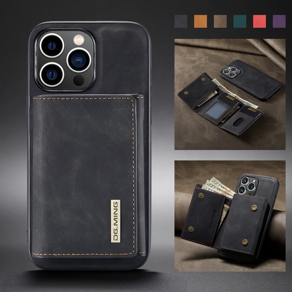 Ốp Da Hút Từ Tính Có Thể Tháo Rời Cho iPhone 15 Pro Max 14 Plus 13 Pro Vỏ Ví Ba Gấp