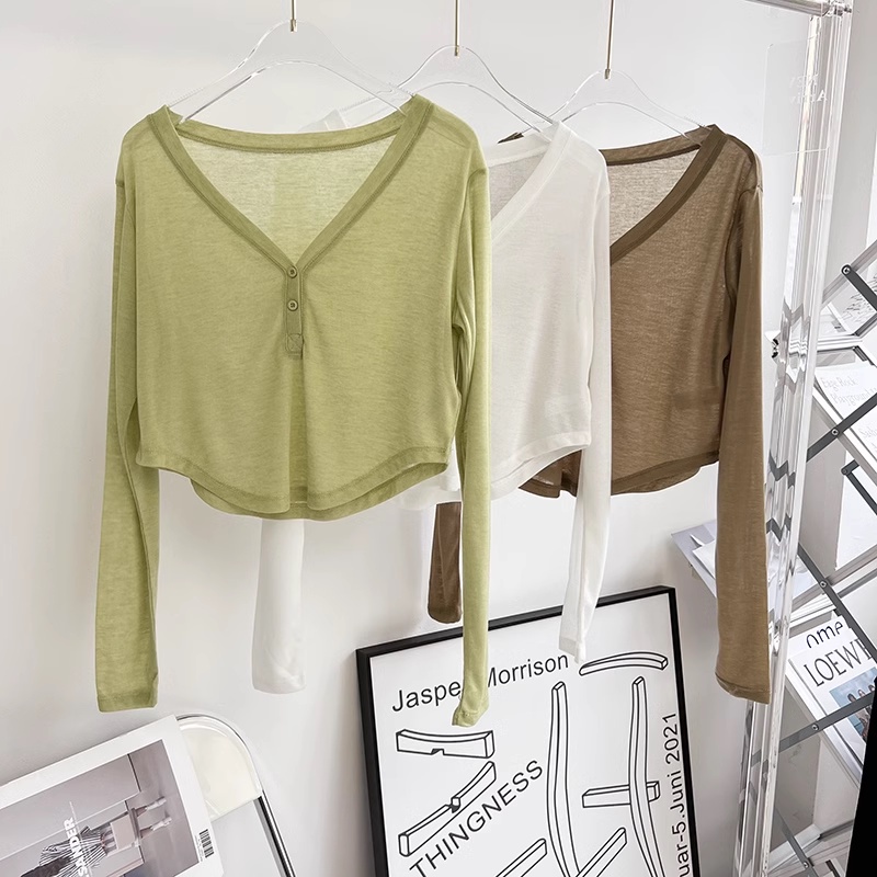 OLALA LEISURE Áo Thun Thể Thao Tay Dài Cổ Chữ V Thoáng Khí Nhanh Khô XS DSL370