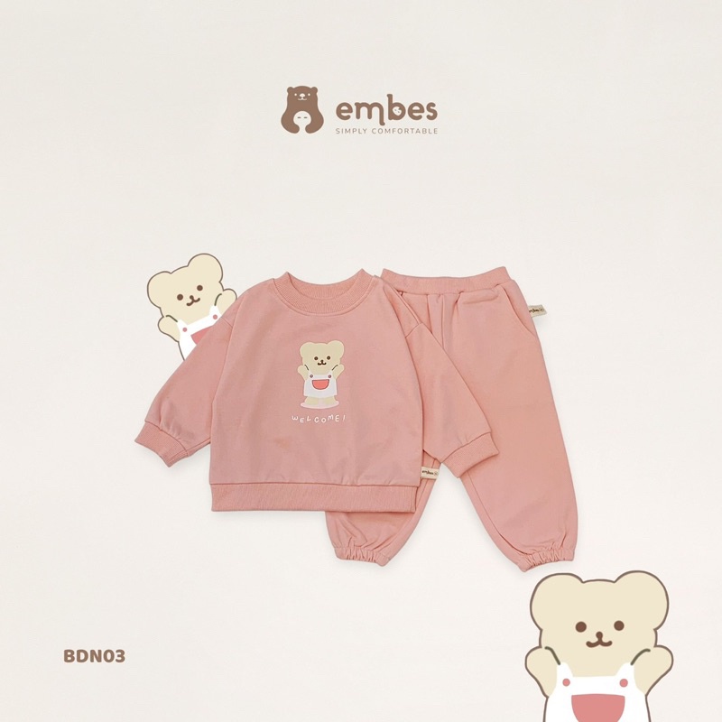 Bộ nỉ da cá embes siu mềm cho bé trai gái