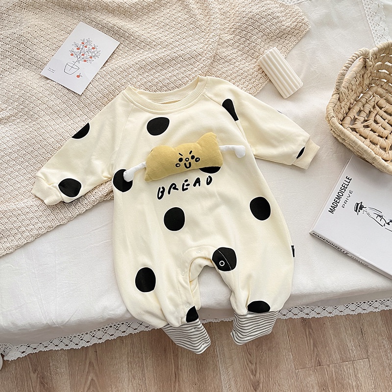 Bộ Áo Liền Quần Tay Dài In Họa Tiết Kẻ Sọc Siêu Dễ Thương Thời Trang Mùa Thu Cho Bé Sơ Sinh c6jk