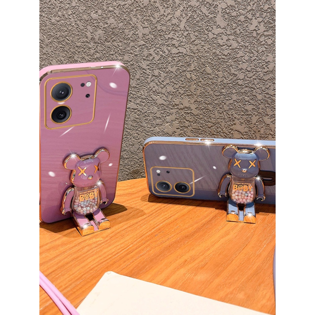 Ôp Điện Thoại Silicon Dẻo Tráng Gương Màu Sắc Ngọt Ngào Kèm Giá Đỡ Hình Gấu Cho xiaomi mi 13t pro xiaomi 13t 12t 11t pro Ốp