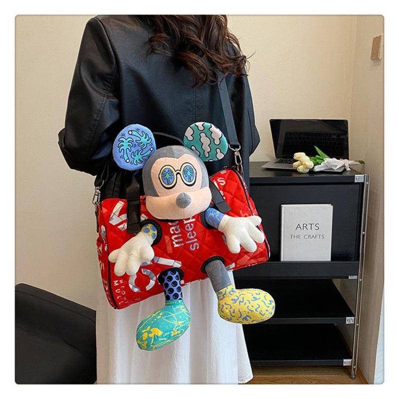 Công suất lớn Mickey thư thêu lưới xách tay túi xách nữ Hàn Quốc thời trang búp bê gối dễ thương và đẹp túi đeo chéo