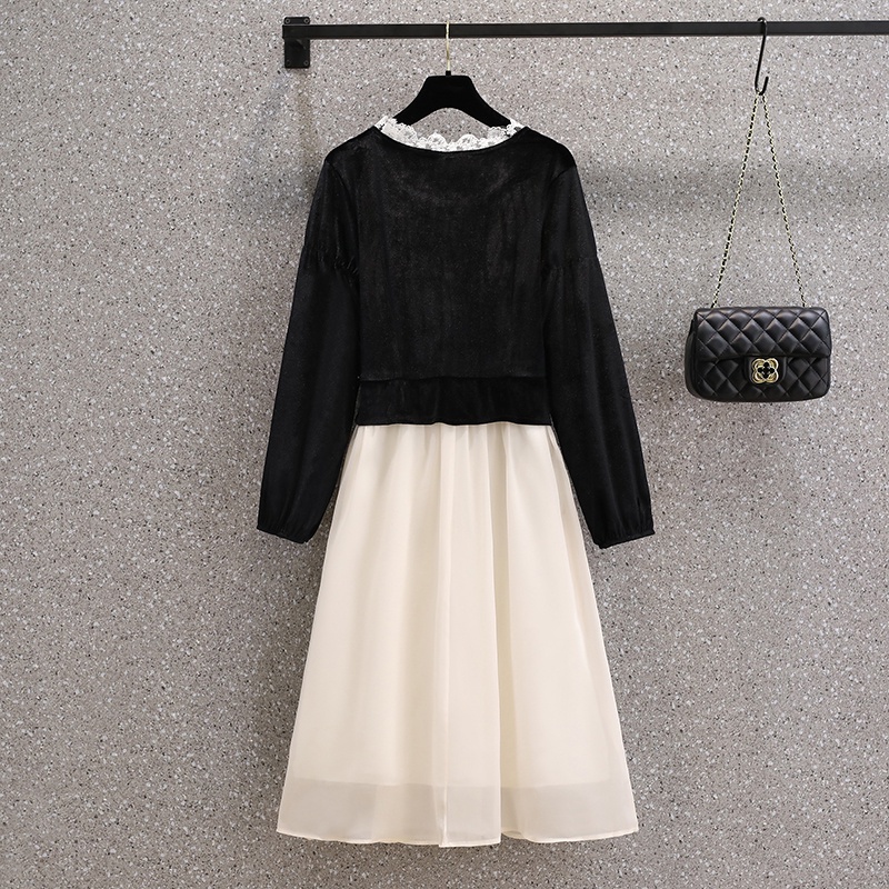 🌸Hàng Order🌸Váy Bigsize Nhung Đính Nơ Cổ Ren Đính Cúc Ngọc Phối  Váy Voan Tiểu Thư Nữ Tính🌸Hàng Quảng Châu