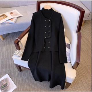 Sét Váy Đầm Bigsize Len Áo Gile Cách Điệu Phối Váy Xuông Cổ Lọ Sang Chảnh Nữ Tính 🌸 Hàng Quảng Châu